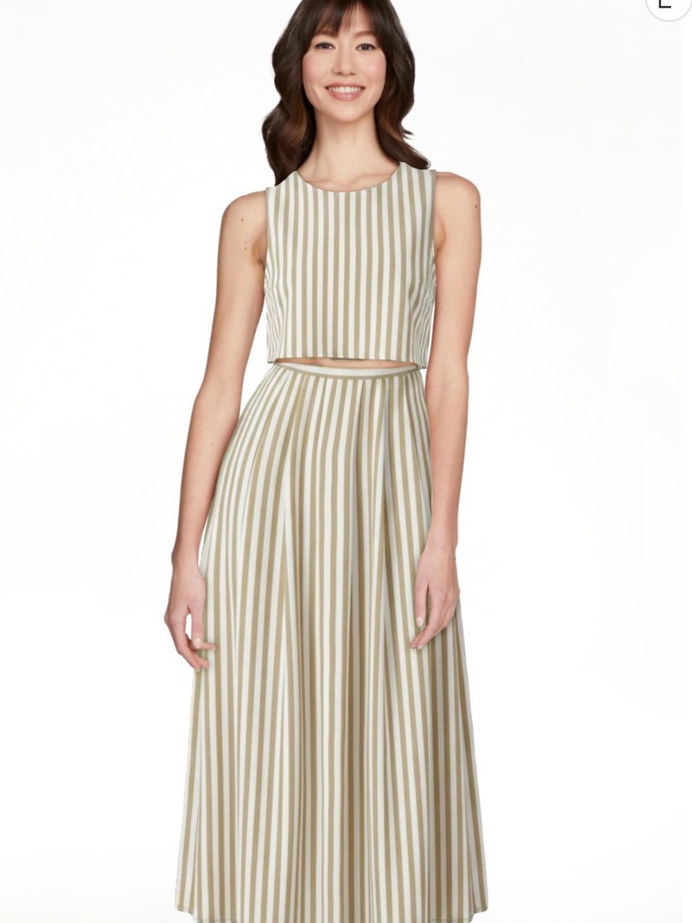 Source Unknown tan and Cream Striped Midi Skirt and top set